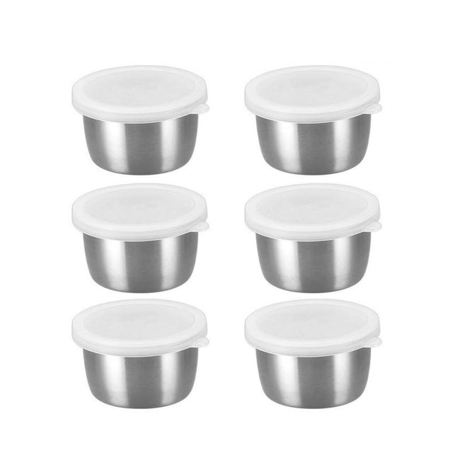 AiFunT 1.7Oz mini Stainless Steel Condiment Containers With Lids, Reusable Leak Proof Sauce Containers, Mini Lunch Box with cover 6pcs