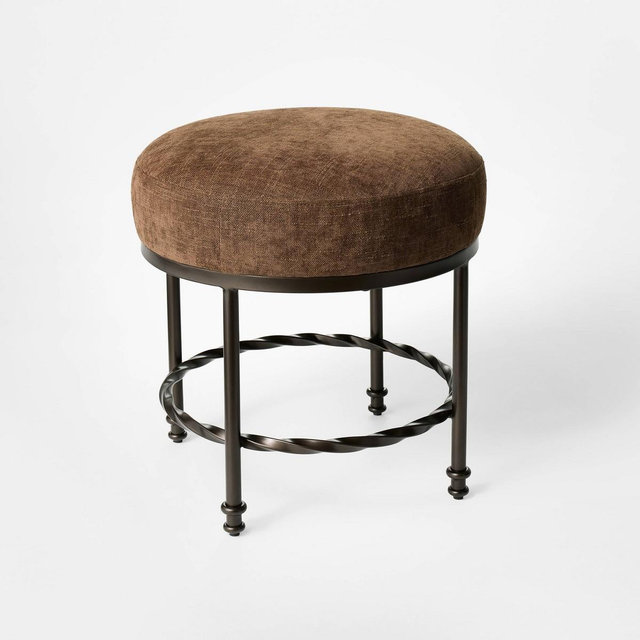 Twisted Metal Upholstered Ottoman Chocolate Brown - Threshold designed with Studio McGee™