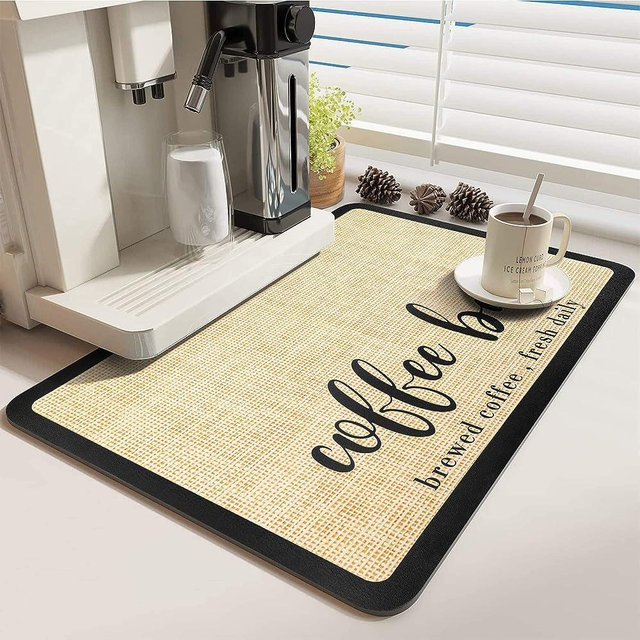DK177 Coffee Mat Coffee Bar Mat - Hide Stain Absorbent Rubber Backed Quick Drying Mat Fit Under Coffee Maker Espresso Machine - Coffee Bar Accessories Kitchen Counter Dish Drying Mat, 19"x12"