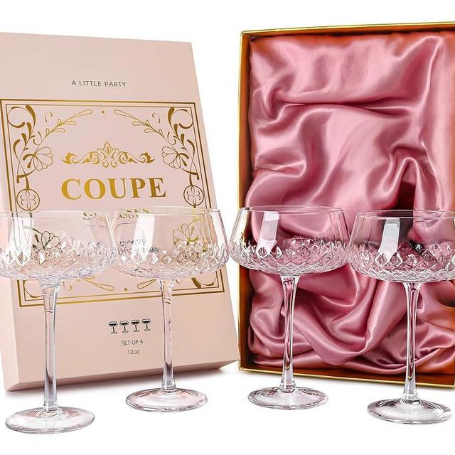 TOLDATLI Coupe Glasses, Martini Glasses Set Of 4, Vintage Champagne Coupe Glasses, 12oz Large Martini Glass, Retro Style Cocktail Glass For Elegant Bar Drinks, Vintage Art Deco Glassware