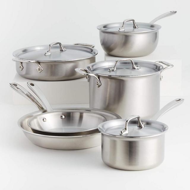 All-Clad D3 3-Ply Stainless Steel Cookware Set 10 Piece, Induction Compatible, Oven Broiler Safe 600F, Kitchen Cooking Set w/ Fry Pans, Saucepans, Saute Pans, Stockpot, Lids, Pots and Pans, Silver