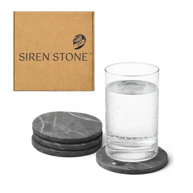 Siren Stone Coaster Set of 4 - Diatomaceous Earth Absorbent Coasters for Drinks | Quick Dry, Super Absorbent | Coffee Table, Bar & Home Decor | Non-Toxic, BPA-Free | Female Founded USA Brand Brand