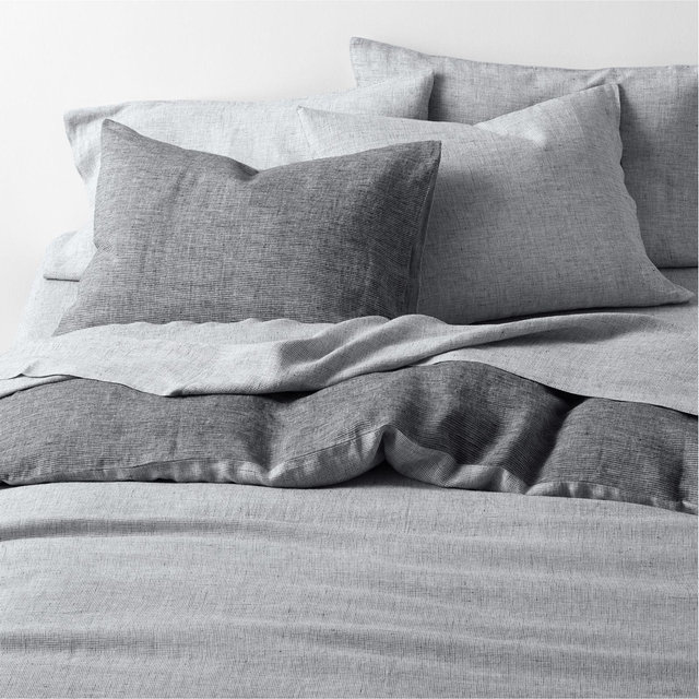 Aire Natural EUROPEAN FLAX ™-Certified Linen Midnight Navy Blue Reversible Grid Full/Queen Duvet Cover