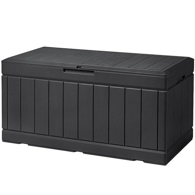 Devoko 85 Gallon Deck Box Lockable Resin Outdoor Storage Box waterproof Outdoor Container for Patio Furniture Cushions, Pillow and Pool Toys (Black)