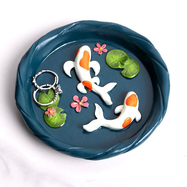 wowhalolo Koi Fish Ring Dish - Resin Jewelry Tray, Jewerly Holder for Women& Engagement Gift, Wedding Ring Holder for Ceremony, Key Bowl for Trinkets, Small Decorative Tray