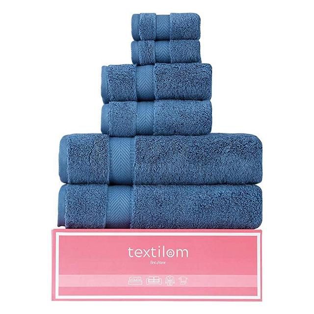 Textilom 100% Turkish Genuine Cotton 6 Piece Towel Set, Super Soft & Highly Absorbent & Quick Dry ( 2 Bath Towels, 2 Hand Towels, 2 Washcloths )- Mid Blue