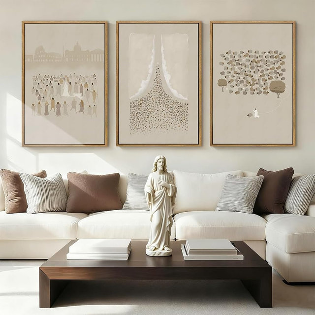 BINCUE Extra Large Jesus Wall Art Framed Jesus and Lamb Wall Painting Christian Jesus Artwork Religious Wall Pictures Jesus Wall Decor Christian Art Print for Living Room Bedroom Church Decor 24x36 Inch 3 Piece