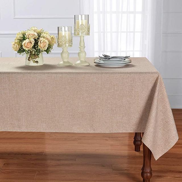 HOMCHIC Faux Linen Square Table Cloth - Washable, Spillproof, Easy Care, Wrinkle Resistant, Thick Indoor and Outdoor Tablecloth, Premium Polyester Fabric-60x60 Inches-Square-Light Brown