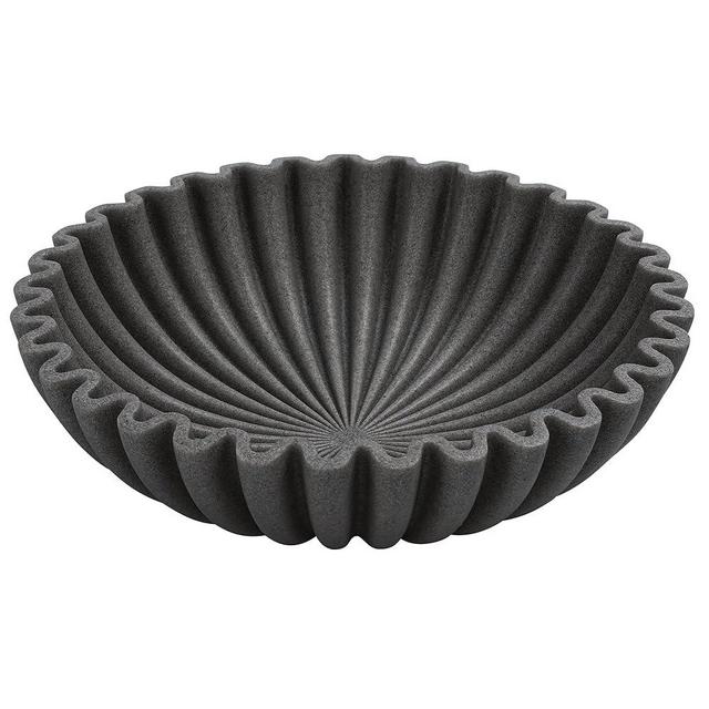 YMXYJM Large Decorative Bowl, Modern Handicraft Bowls for Home Decor, Decorative Fruit Bowl for Kitchen, Ruffle Bowl Decor, Stylish Key Bowl for Entry Table, Artificial Stone Black