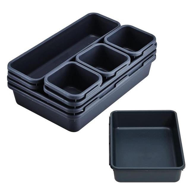 cnejucw 8 PCS Clear Plastic Drawer Organizers Set, 3-Size Versatile Bathroom and Vanity Drawer Organizer Trays, Storage Bins for Makeup, Bedroom, Kitchen Gadgets Utensils and Office (black)