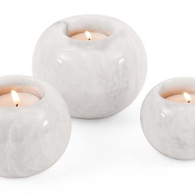 Radicaln Marble Tealight Candle Holder 4" Inches Handmade White Decorative Candle Accent for Wedding Table, Modern Farmhouse Dining Table Centerpiece, Ideal Set of 3 Small Votive Candle Holder