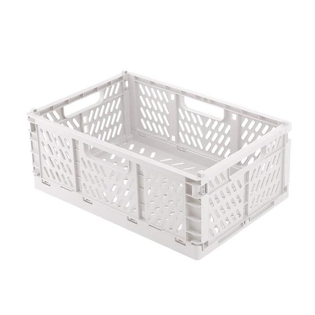 Klyuqoz Pastel Crates, Extra Large Size(16.7 X 11.2 X 6.5 in), Storage crates plastic stackable, Desktop Storage Crates, Folding for Home Kitchen Bedroom Office.White
