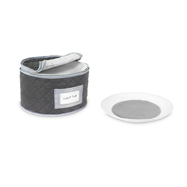 China Storage Case - Salad Plate Quilted Case - 10 inches diameter x 6 inches height - Gray - Includes 12 Felt Separators