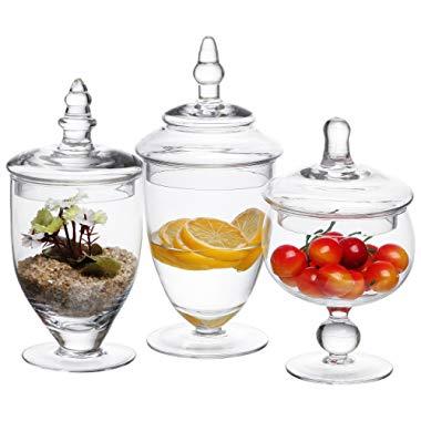 MyGift 3 Tier Stacking Round Apothecary Storage Glass Jars Candy Container  Dish