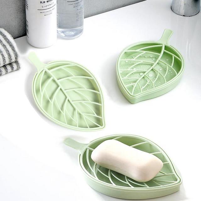 Aeggplant Green Soap Dish,Leaf-Shaped Shower Soap Holder with Draining Tray,Fashionable Soap Dish for Shower Kitchen,3 Pack