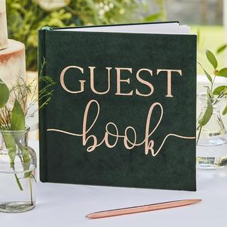 Green Velvet Foiled Guest Book