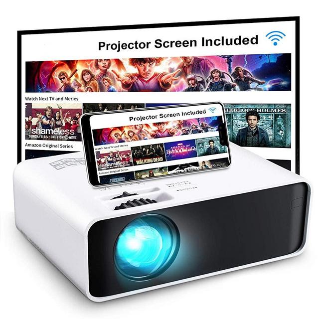 Projector, GooDee WiFi Mini Projector with Projector Screen, Synchronize Wireless Video Projector LED 1080p Full HD, Portable Home Movie Projector Compatible with TV Stick/DVD/USB, iOS/Android Phone