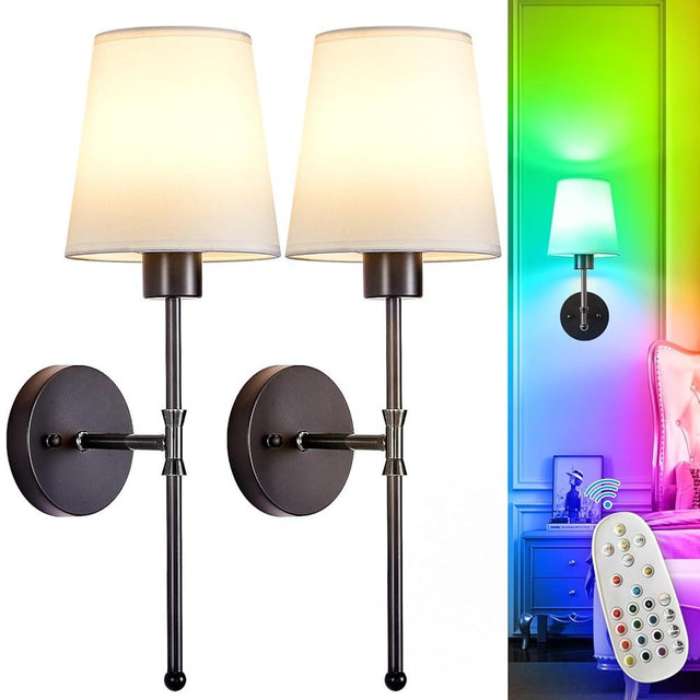 Depuley Battery Operated Wall Sconce: 19.9 Inch Set of 2 Wireless Wall Lights with Remote for Bedroom - Rechargeable 15 Colors Black Wall Lamp for Living Room Hallway Decor