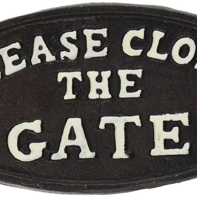 Abbott Collection Cast Iron Oval Please Close The Gate Plaque Black, 7 inches L