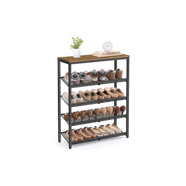 VASAGLE Shoe Rack, 5 Tier Shoe Storage Shelves, 16-20 Pairs Shoe Organizer, with Sturdy Wooden Top and Steel Frame，Honey Brown and Ink Black