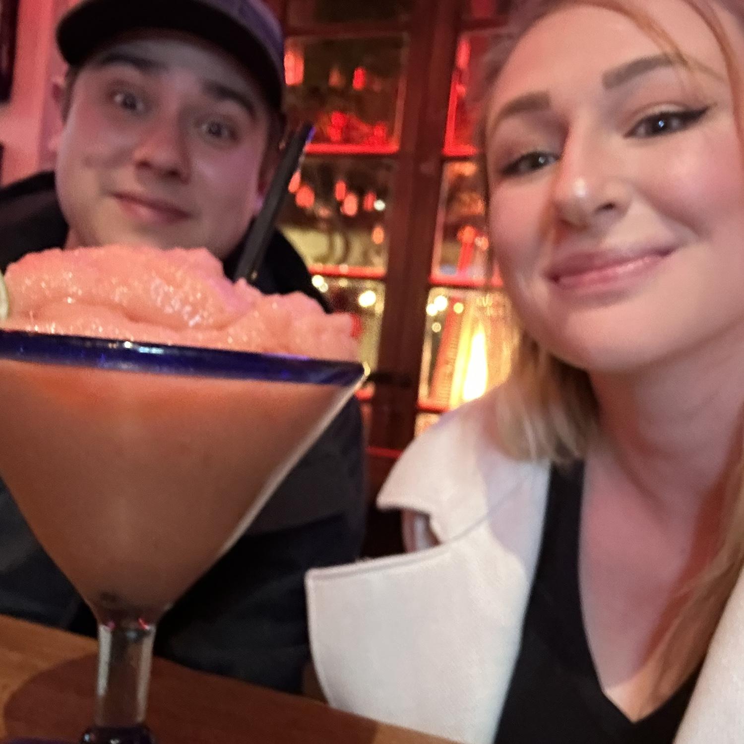 A margarita that’s bigger than your head! This is at the Sandbar. It’s a bar on State St in Santa Barbara and one of the couple’s favorite places to go.