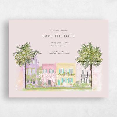 Pink Wedding Save the Date - Ashbey Landscape