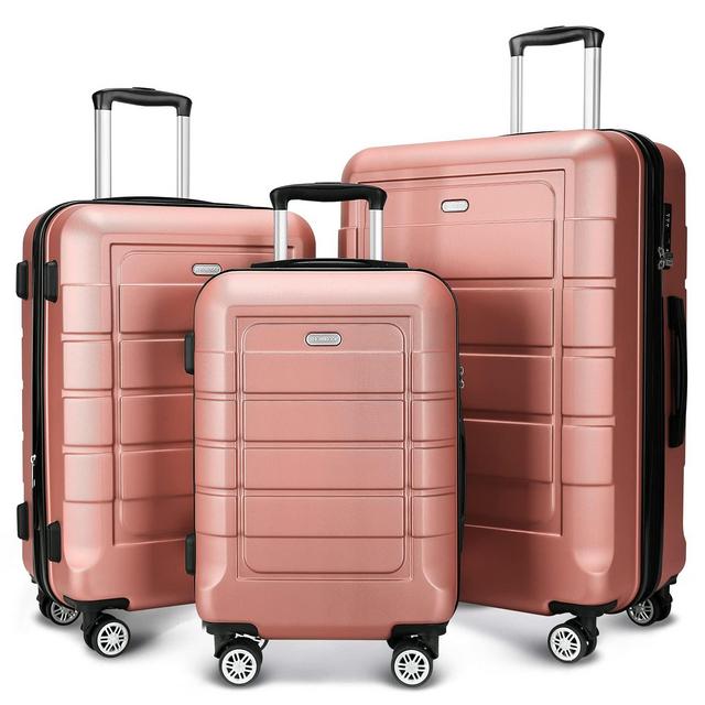 SHOWKOO Luggage Sets Expandable PC+ABS Durable Suitcase Double Wheels TSA Lock Rose Gold 3pcs