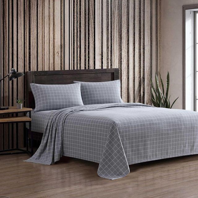Eddie Bauer - Queen Bed Sheets, Cotton Flannel Bedding Set with Matching Pillowcases, Brushed for Extra Softness, Deep Pocket, Oeko-Tex Certified (Great Plains Plaid Grey)
