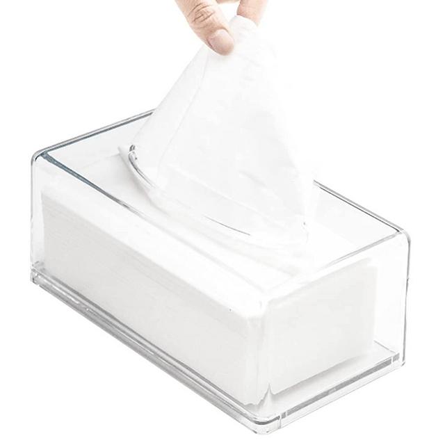 GRACECOTT Square Clear Acrylic Tissue Box, Box Covers Rectangular, Bathroom Facial Napkin Box Holders, Table Clear Dryer Sheet Dispenser for Bathroom, Kitchen and Cars