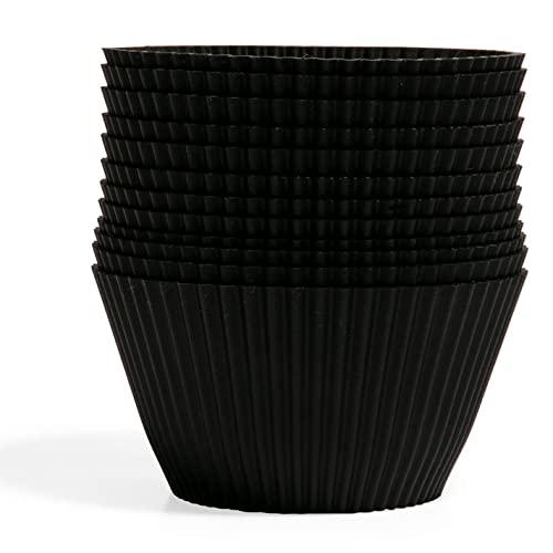 The Silicone Kitchen Reusable Silicone Baking Cups - Matte Black, Non-Toxic, BPA Free, Dishwasher Safe (Pack of 12, Jumbo)
