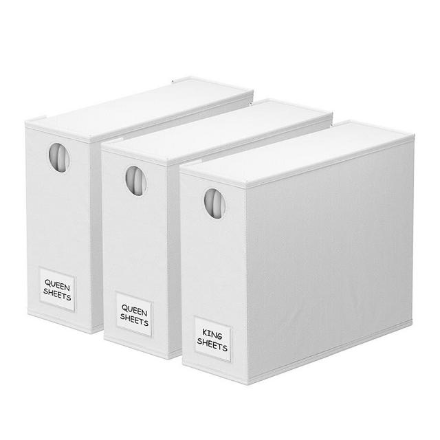 SpaceAid 3 Pack Bed Sheet Organizers and Storage, Foldable Sheet Organizer for Linen Closet, Sheets Set Folder Keeper with Window XL (Queen & King Size) Bedding Container (White, 3 Pack)