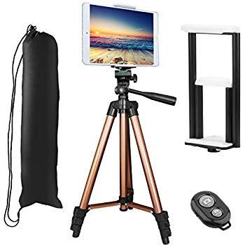 PEYOU Compatible for iPad iPhone Tripod, 50 inch Lightweight Aluminum Phone Camera Tablet Video Tripod + Wireless Remote + 2 in 1 Mount Holder for Smartphone