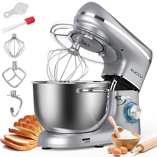 Kuccu Stand Mixer, 6 Qt 660W, 6-Speed Tilt-Head Food Dough Mixer, Kitchen Electric Mixer with Stainless Steel Bowl,Dough Hook,Whisk, Beater, Egg white separator (6-QT, Silver-1)