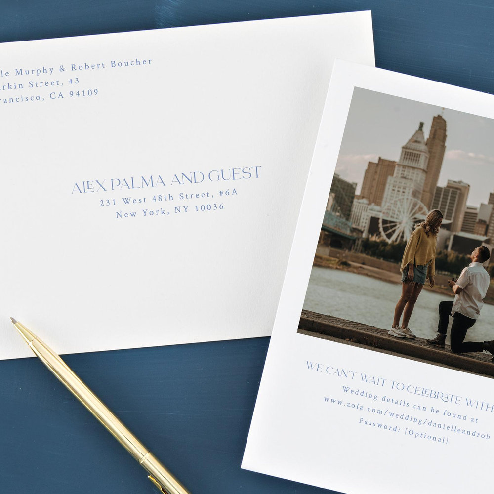 Estella Portrait | Dark Pastel Blue | Zola Wedding Invitations