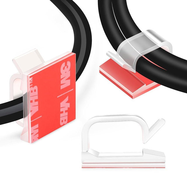 120PCS XHF Adhesive Cable Wire Clips Clear, Cable Holder Staples Outdoor Cable Management Wire Organizer Cord for Under Desk, Car, Wall, TV PC Ethernet Cable