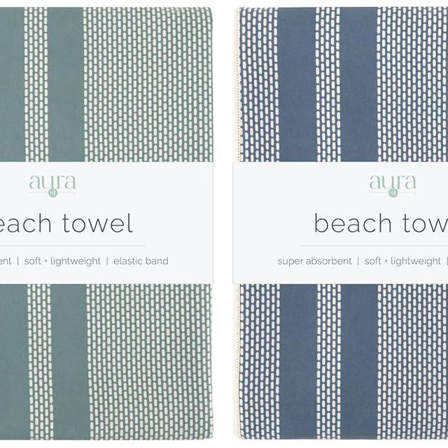 S&T INC. Aura Beach Towel 2 Pack, Quick-Dry Pool Towels with Elastic Band for Travel, Gym, and Yoga, Sand Resistant, 35 inches x 70 inches, Stripes