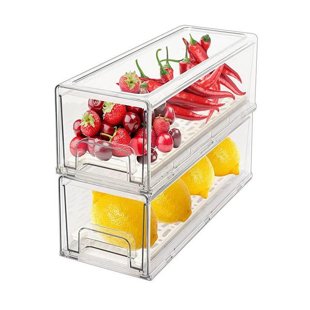 Mano 2Pack Stackable Refrigerator Drawers Pull Out Clear Fridge Drawer Organizer Bins Pantry Storage Box Plastic Food Containers for Kitchen Bedroom Cabinet Dresser Clothes (Medium-2pack)