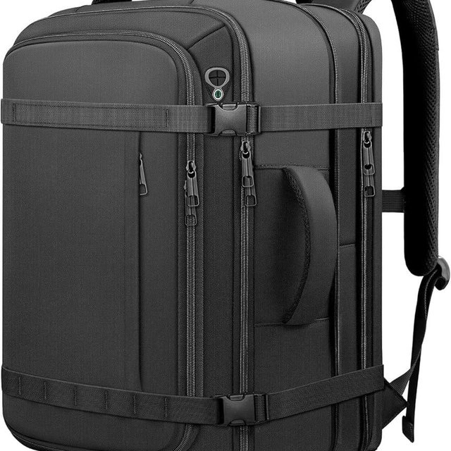 Ample Space Travel Backpack with LifetimeWarranty,Expandable Carry on Backpack with Cable Access Port,Fits 17.3"Laptop Notebook,Water Resistant Weekender Backpack Business Trips,Daily Travel,Black