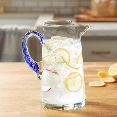 Cabos Blue Handled Glass Pitcher