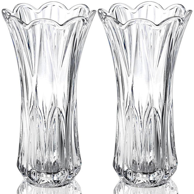 Pumtus 2 Pack Glass Flower Vases, 9.5 Inch Thickened Clear Phoenix Tail Vase, Decorative Modern Plant Vase for Centerpieces, Home Decor, Wedding, Party, Office