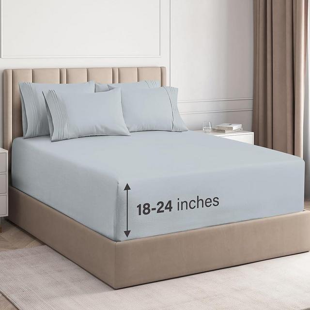 Extra Deep King Sheet Set - 6 Piece Breathable & Cooling Sheets - Hotel Luxury Bed Sheets Set - Easy & Secure Fit - Soft, Wrinkle Free & Comfy Sheets Set - Sky Blue Sheet Set w/Extra Deep Pockets
