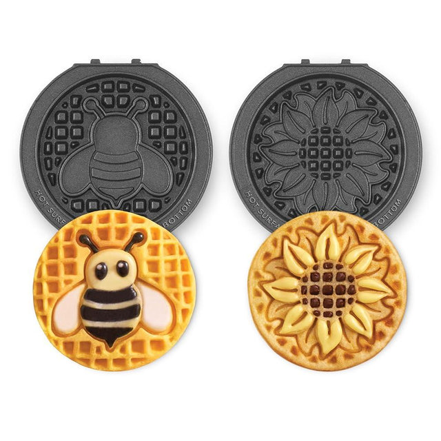DASH Multimaker Mini System Two 4” Nonstick Removable Waffle Plates Set (Sunflower & Bee) - 2Pc Plate Pack for Waffle Iron & Griddle, Compatible with Dash MultiMaker Mini System, Nonstick Surface
