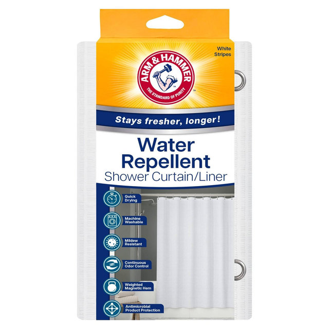 Arm & Hammer 70"x72" Striped Water Repellent Shower Curtain/Liner White