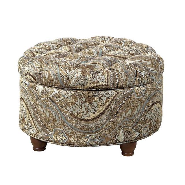 Homepop Home Decor |N8264-F1044 | Large Button Tufted Woven Round Storage Ottoman | Ottoman with Storage for Living Room & Bedroom, Traditional Paisley