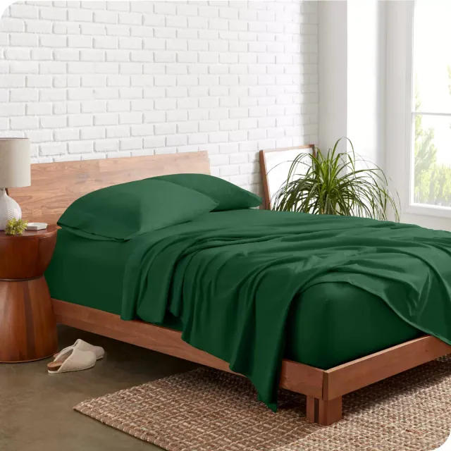 Bare Home Organic Cotton Jersey Sheet Set Queen Forest Green