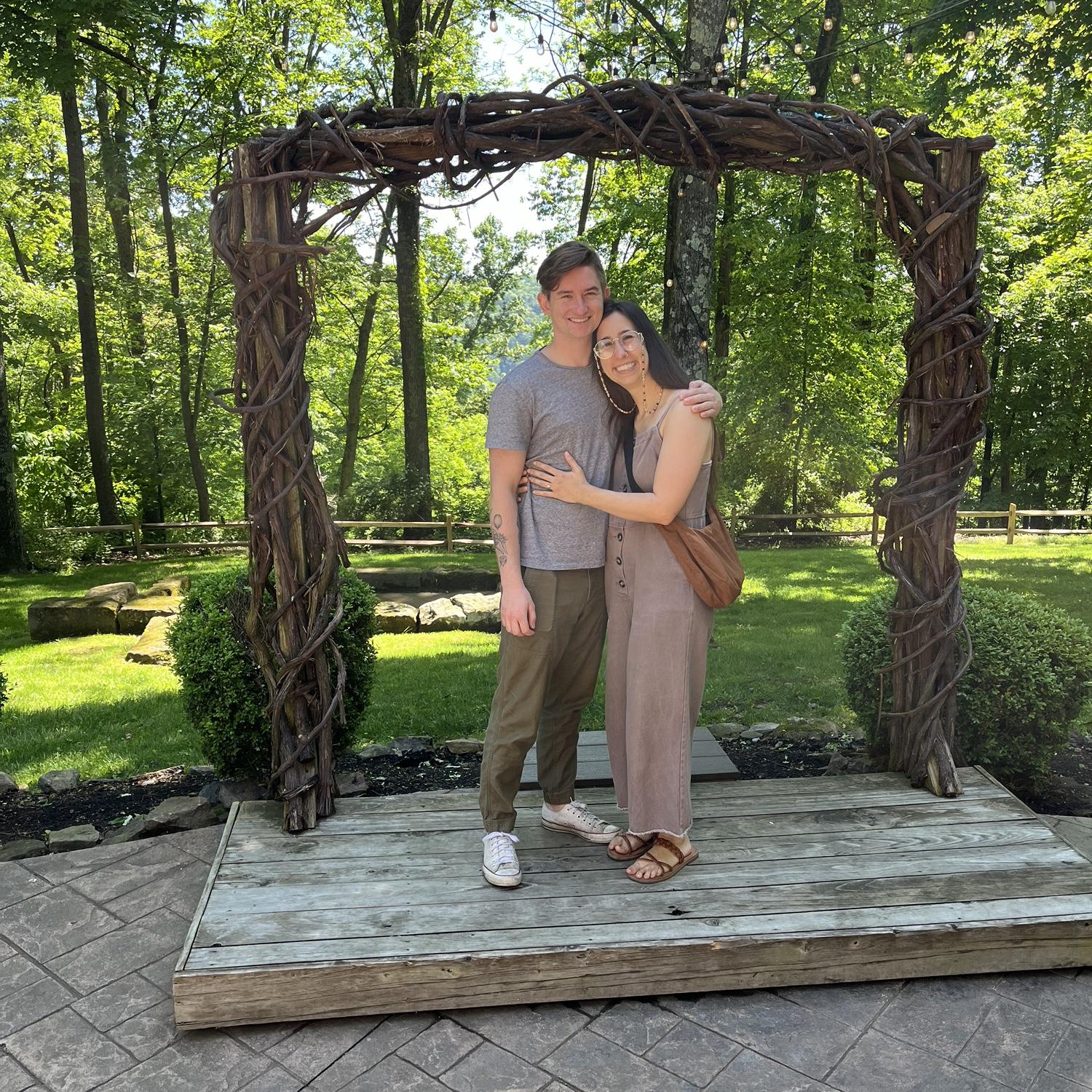 Our first visit to the Mohican's, and first picture under the arch where we will be saying "I do!"
