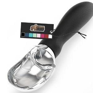 GORILLA GRIP Heavy Duty Ice Cream Scoop with Comfortable Handle, Professional Grade Scooper for Perfect Round Scoops, Spoon Frozen Hard Gelato, Sorbet, Cookie Dough, BPA-Free Kitchen Tool, Black