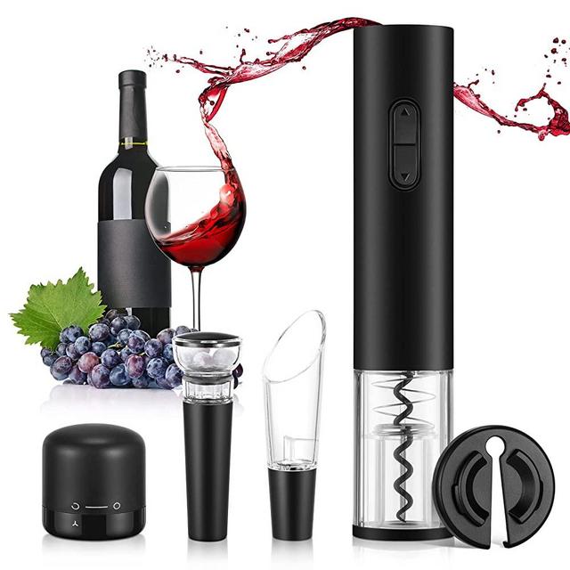 MDLDJSM Electric Wine Opener Set Wine Bottle Opener Automatic, Electric Corkscrew Gift 5-in-1 for Wine Lovers with Foil Cutter, Champagne Stopper, Vacuum Stopper, Wine Aerator Pourer
