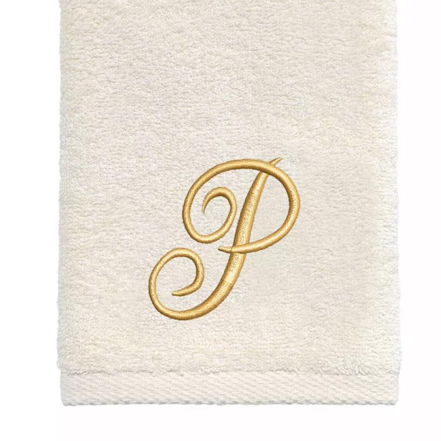 Ivory/Gold Script Monogram Towel - P