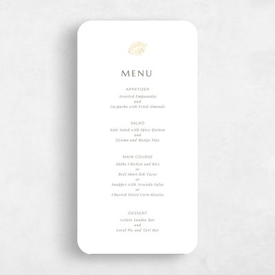 White Rounded Wedding Menu - Morelos Foil